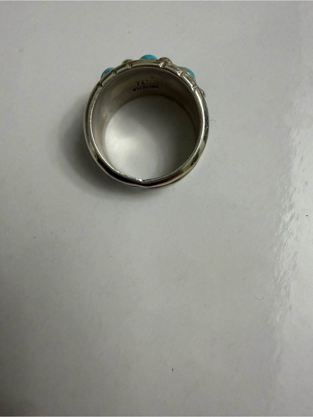 Native  Sleeping Beauty turquoise  Three-Stone Band Ring - Picture 4 of 5